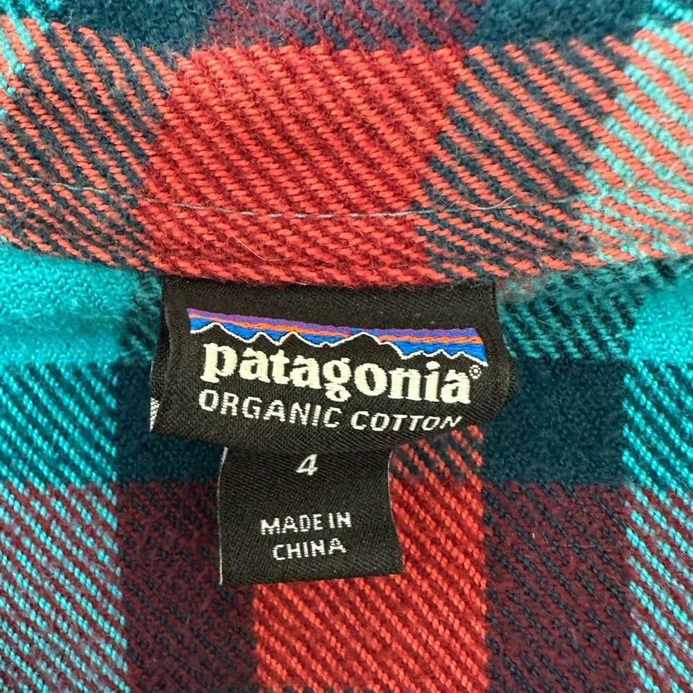Patagonia Button Down Flannel Plaid Top Organic Cotton Size 4 Blue Red - Picture 2 of 6